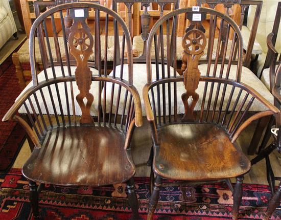 2 Victorian fruitwood, beech and elm Windsor Wheelback chairs